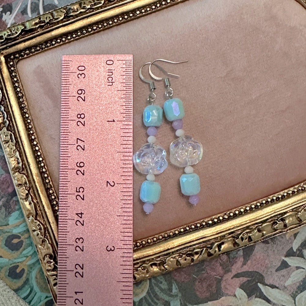 Handmade Bracelet & Earring Set Robins Eggs Blue Lavender Purple Toggle Clasp - Picture 8 of 12